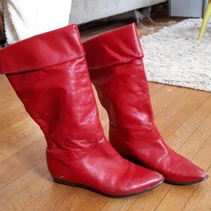 Red vintage leather slouch boots